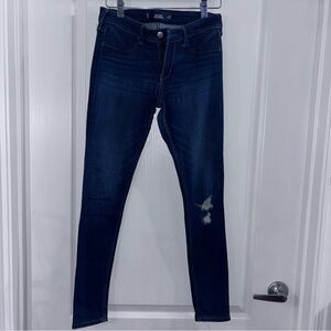 Hollister Women's Distressed Dark Blue Skinny Jeans